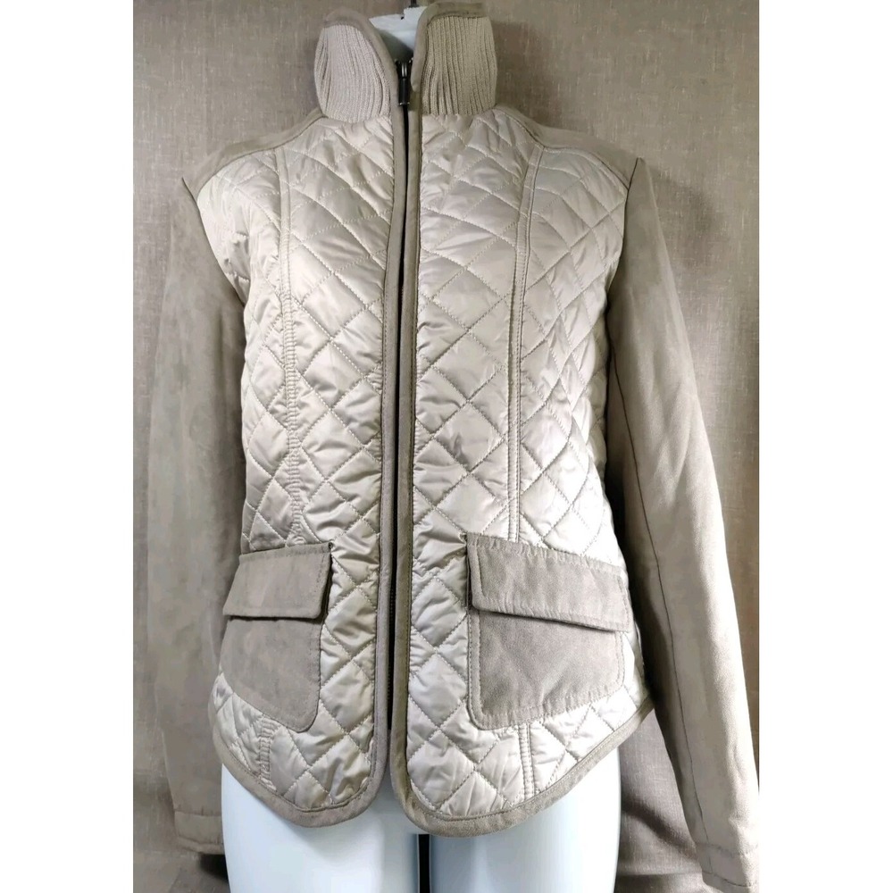 Johnston & Murphy Womens Quilted Beige Jacket with Knit Collar